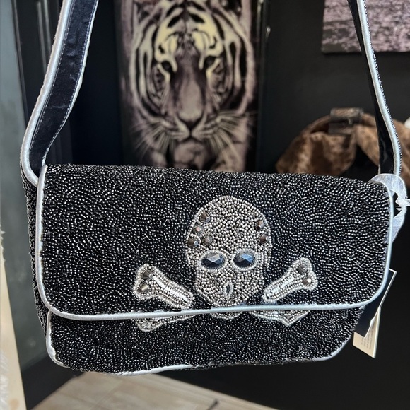 ☠️🖤MADE IN INDIA VIRAL Skull Beaded Shoulder Bag🖤☠️NWT - Picture 9 of 15